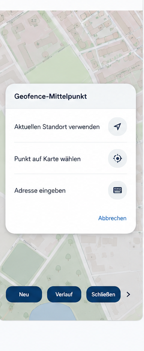 GeoBond Geofence Mittelpunkt festlegen